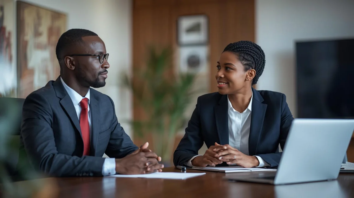 Two Panam & Company advocates in consultation at the firm's Nairobi office